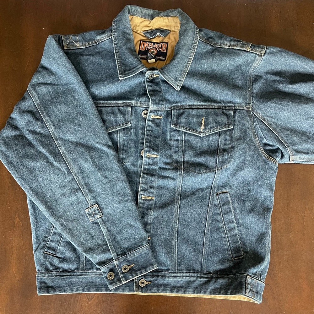 Duluth Trading Co. Jean Jacket Blue Denim Workwear Men’s Large Canvas Lined